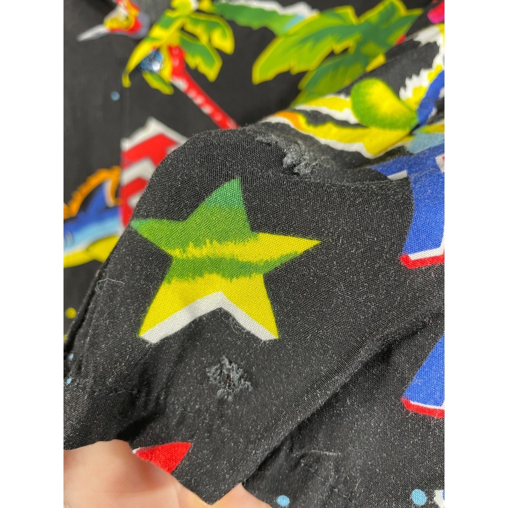 Vintage 1990 Planet Hollywood Rayon Space Print Camp Hawaiian Shirt XL Flowey - Picture 4 of 14